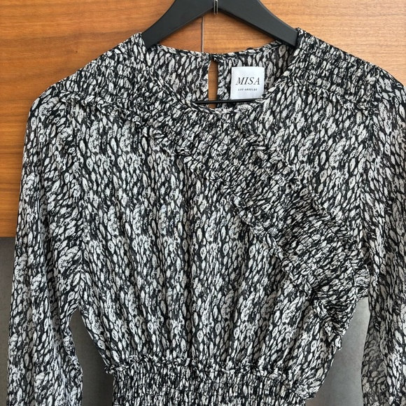 MISA Los Angeles Sophia Asymmetrical Ruffle Smocked Midi Dress, Size XS - Picture 9 of 16